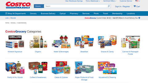 Costco Grocery Category Web Page